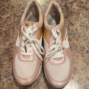 Michael Kors Rose Gold, White and Gold Mesh Running Sneakers